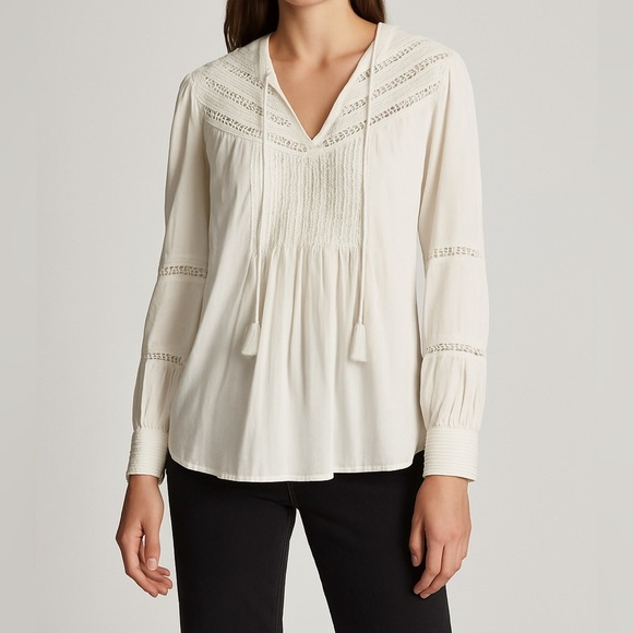 Theory Ivory Embroidered Lace Long Sleeve Peasant Top‎ - Picture 1 of 9